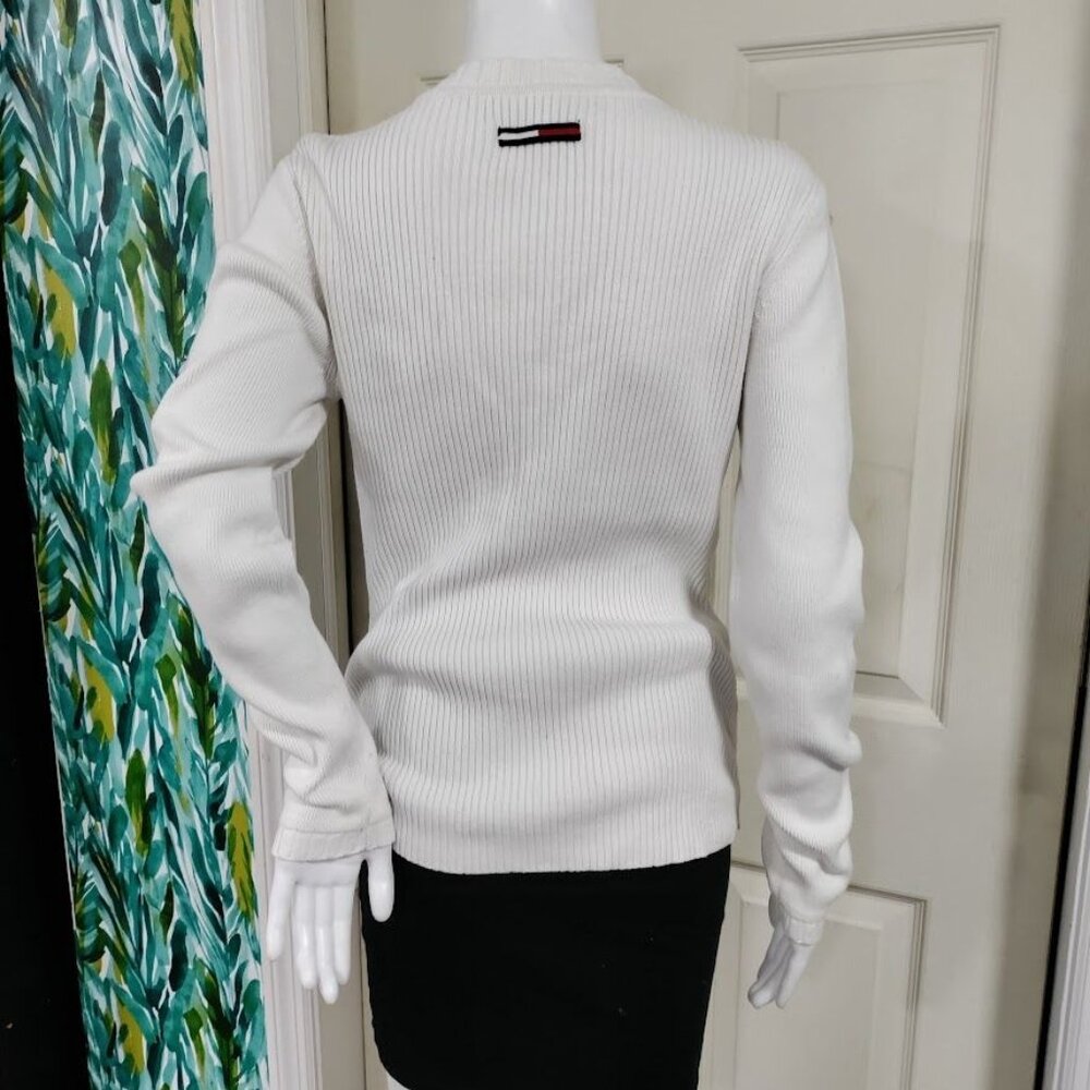 Tommy Hilfiger 100% Cotton Long Sleeve V-Neck Rib Preppy Sweater Gray Medium - Picture 5 of 13